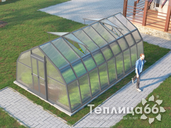 Теплица Рада Таймыр из поликарбоната, 3,5x6 метров, графитовая